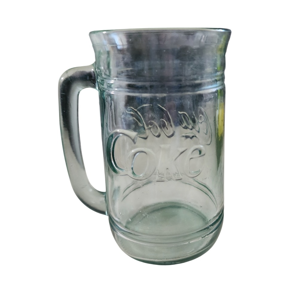 Coca-Cola Georgia Green Glass Mug Embossed Enjoy Coke Stein Handle Vintage Style